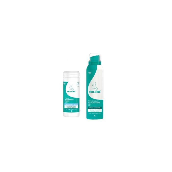 Akileïne Pack Pó Absorvente Antitranspirante, 75 g + Spray Desodorizante, 150 ml