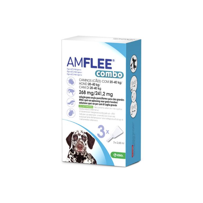 Amflee Combo 268/ 241, 2mg Cão 20-40Kg 3 Pipetas