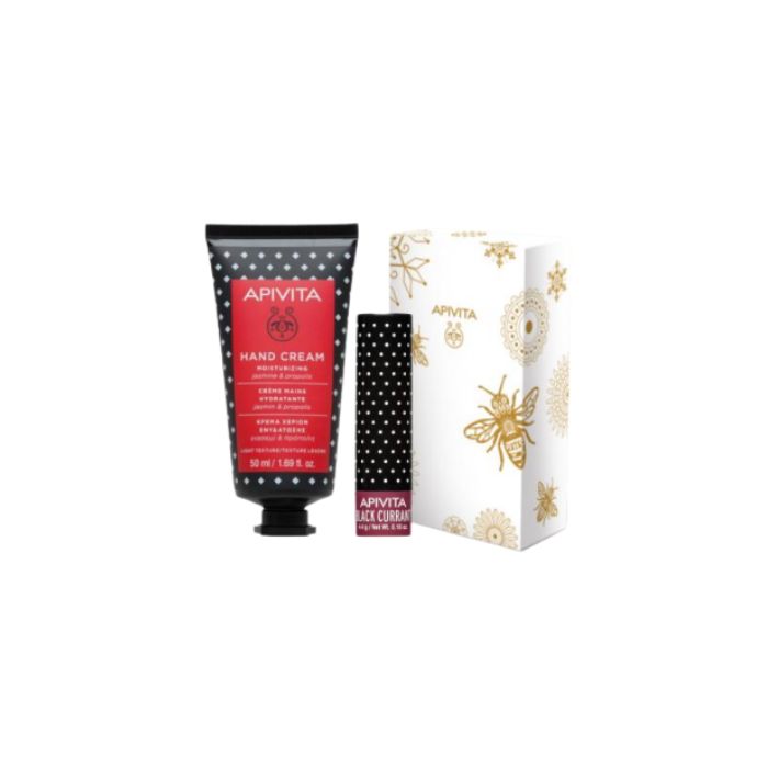 Apivita Natal 2025 - Kit Cuidado Mãos e Lábios: Creme de Mãos de Jasmim + Cuidado Labial de Groselha Preta