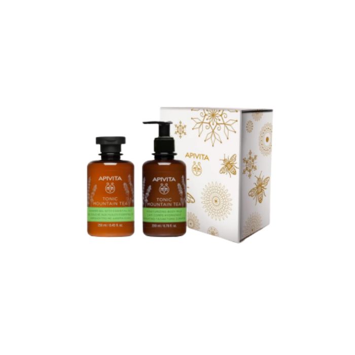 Apivita Natal 2025 - Tonic Mountain Tea: Kit Gel de Banho + Leite de Corpo