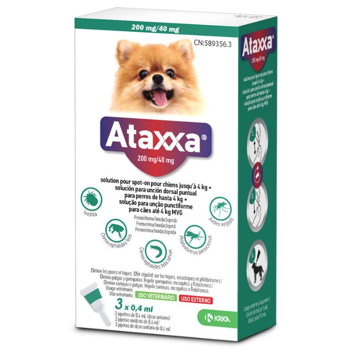 Ataxxa Solução Pipetas 200/40Mg x 3 Cão, até 4Kg