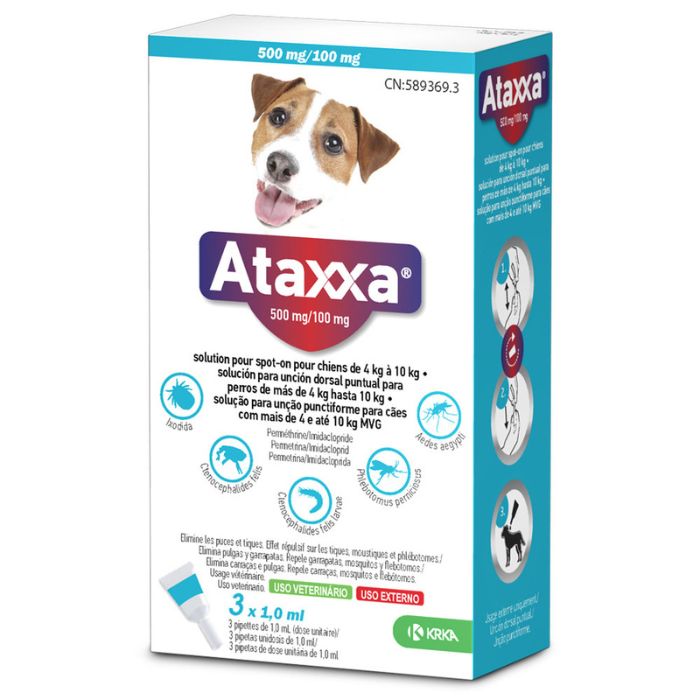 Ataxxa Solução Pipetas 500/100Mg x3 Cão, 4-10Kg