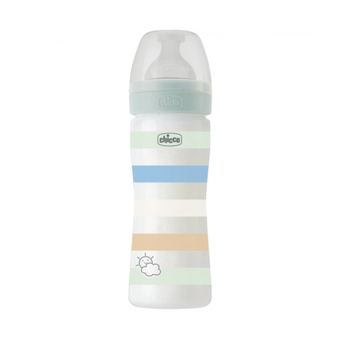 CHICCO BIBERÃO WELL BEING AZUL/VERDE 250ML SILICONE 2M+