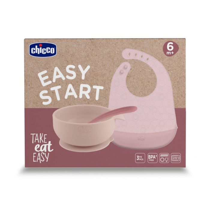 Chicco Easy Start Conjunto Papa Silicone Rosa, 6M+