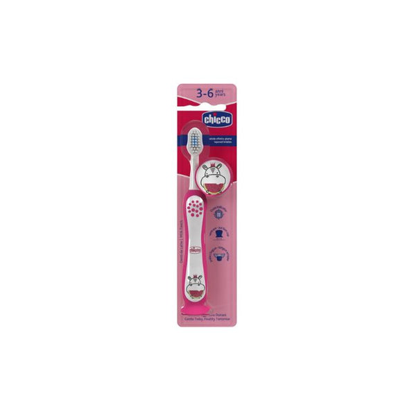 Chicco Escova Dente de Leite Hippo Rosa, 3-6 anos