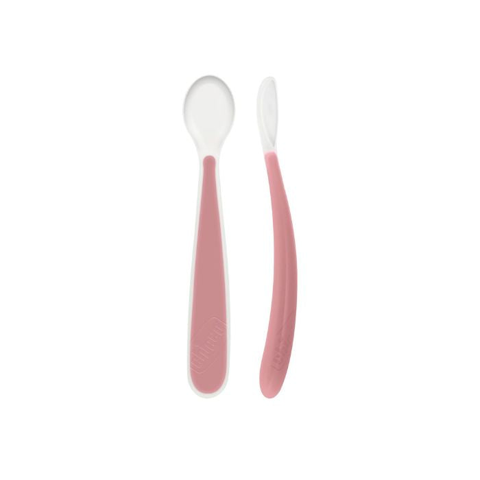 Chicco Colher de Silicone Suave Rosa 6m+, 2 Colheres