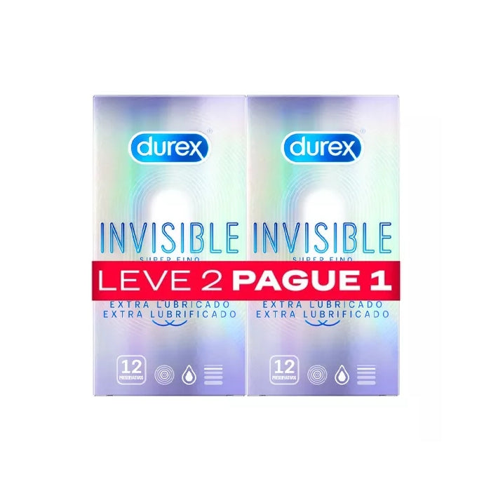 Durex Invisible Extra Lubrificado Leve 2 Pague 1, 2 X 12 Preservativos