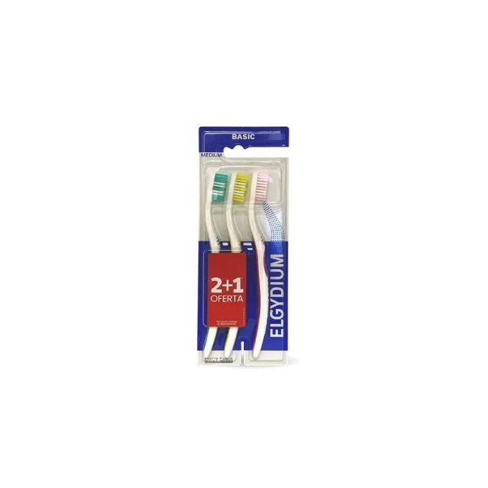 Elgydium Kit Escova Dentes Basic Medium, 2+1