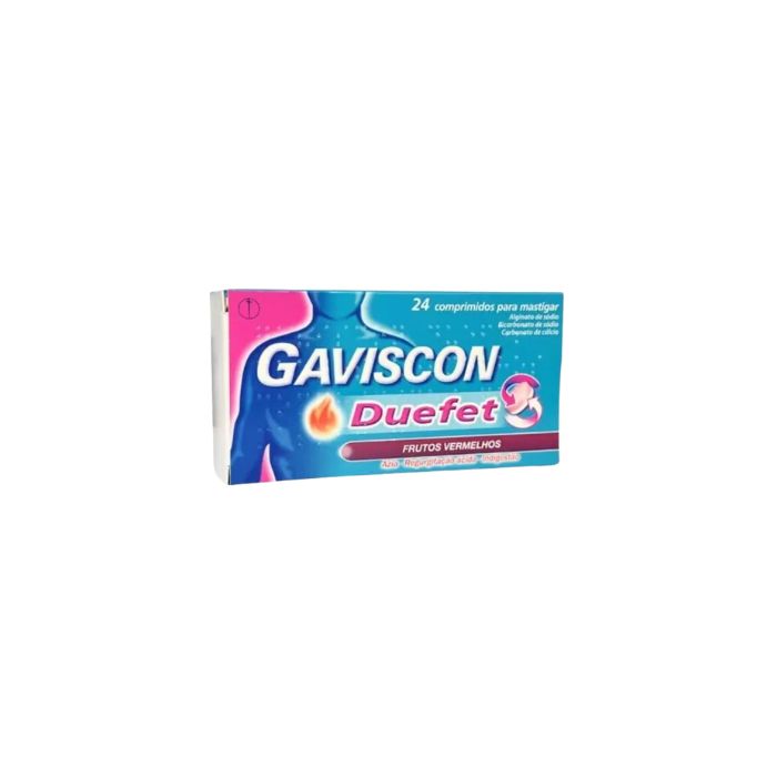 Gaviscon Duefet Frutos Vermelhos, 250 mg + 106.5 mg + 187.5 mg 24 Comprimidos Mastigáveis