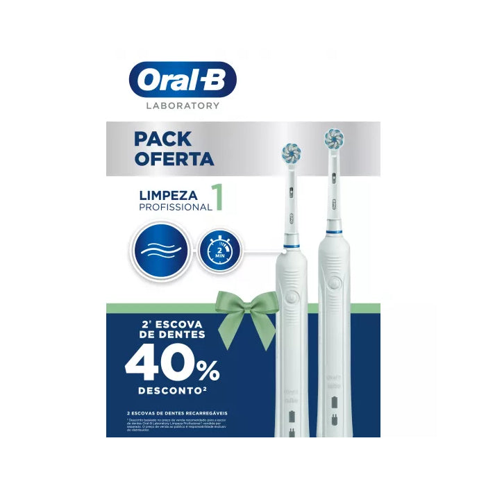 Oral-B Pro 1 Escova Elétrica 40% de Desconto 2ª Escova de Dentes, 2 Unidades