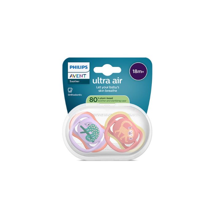 Philips Avent Ultra Air Chupeta Camaleão e Macaco 18M+, 2 Chupetas