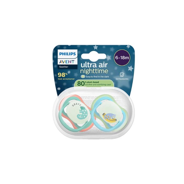 Philips Avent Ultra Air Chupeta Noturna Camaleão e Macaco - Brilha no Escuro 6-18M, 2 Chupetas