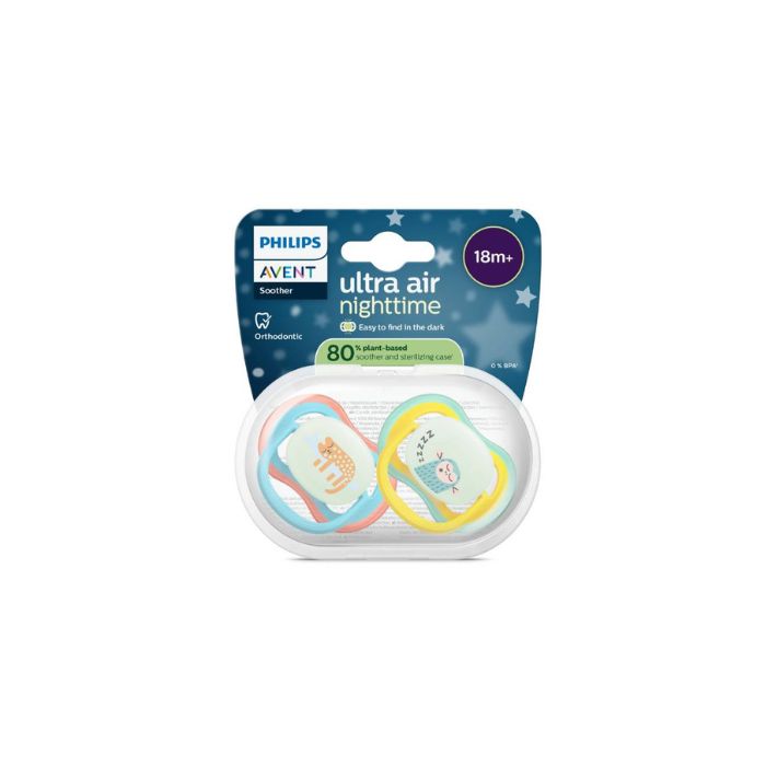 Philips Avent Ultra Air Chupeta Noturna Chita e Coruja - Brilha no Escuro 18M+, 2 Chupetas