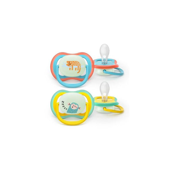 Philips Avent Ultra Air Chupeta Noturna Chita e Coruja - Brilha no Escuro 18M+, 2 Chupetas