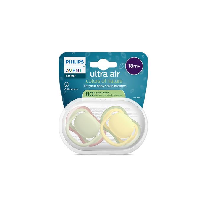 Philips Avent Ultra Air Chupeta Verde e Amarela 18M+, 2 Chupetas