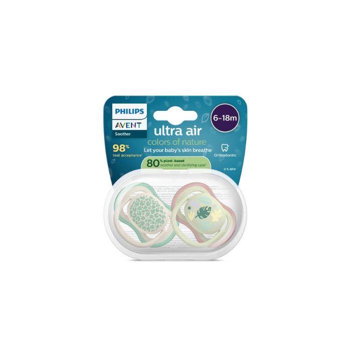 Philips Avent Ultra Air Chupeta Verde e Folhas 6-18M, 2 Chupetas