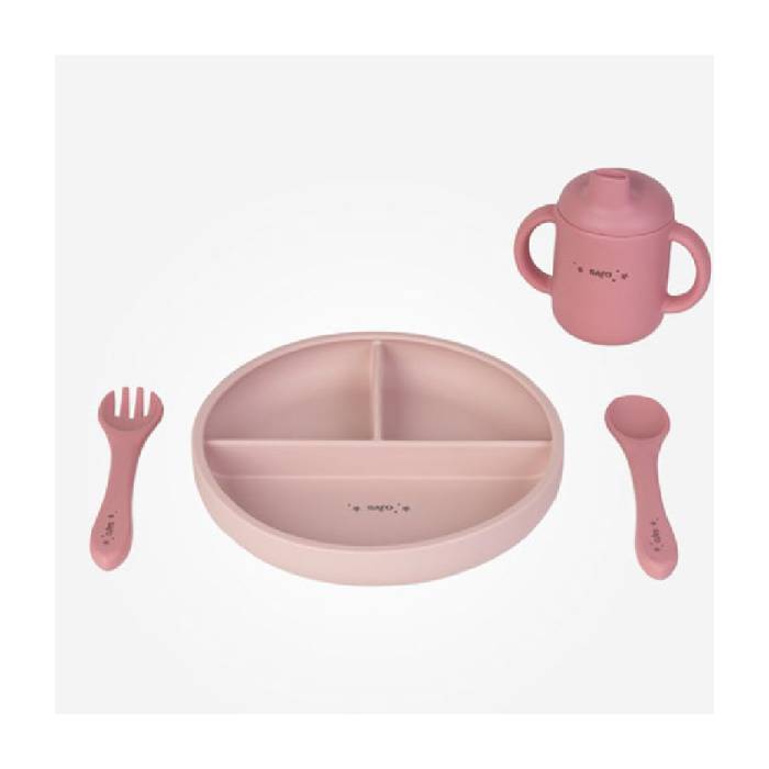 Saro Set Alimentação Silicone Food & Fun Rosa