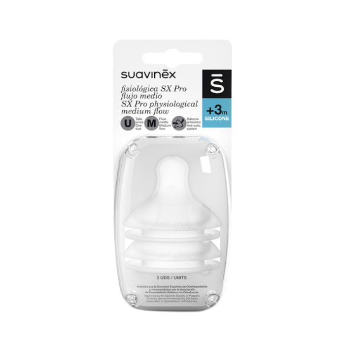 Suavinex Sx Pro Tetina Fisiológica Silicone M 3M, 2 Unidades