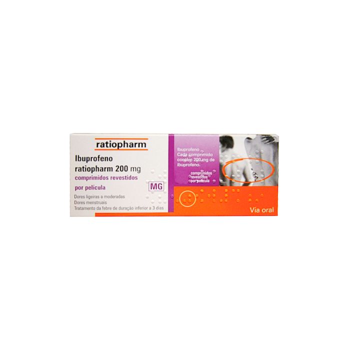 Ibuprofeno Ratiopharm 200mg, 20 Comprimidos Revestidos